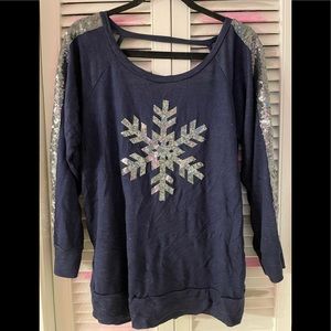 Venus navy blue silver sequin snowflake shirt